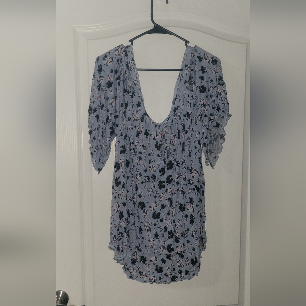 Torrid Blue Asymmetrical Ruffled Blouse